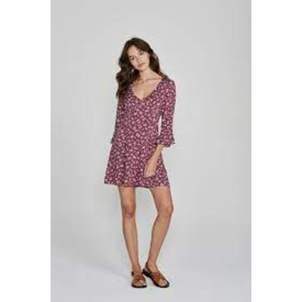 Auguste the Label Mae Devine Mini Dress Burgundy Floral Ruffle US 4โ AU 8 JM193